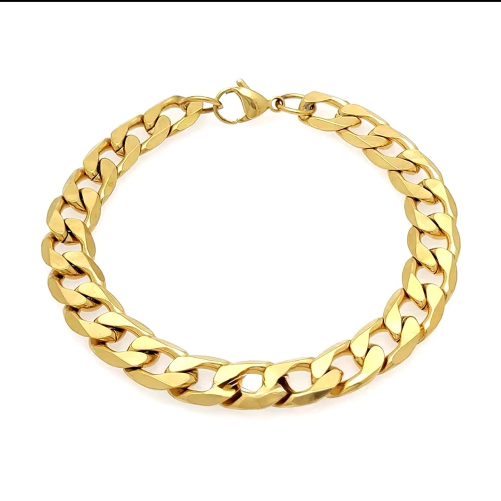 Gold Plated Cuban Link Chain Bracelet for Men Hip Hop Heavy Duty Stainless Steel